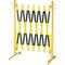 Demarcation expanding barrier with wall mounting and rollers, yellow/black